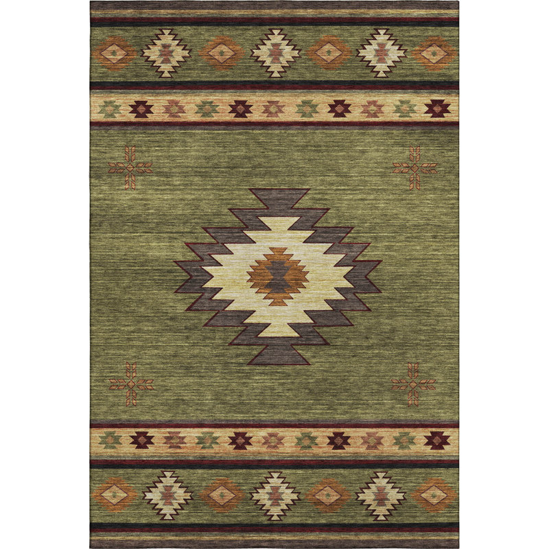 Tapis à épices Yamen AMF179 lavable à la machine de qualité supérieure, vert, Rectangulaire 3 pi x 5 pi