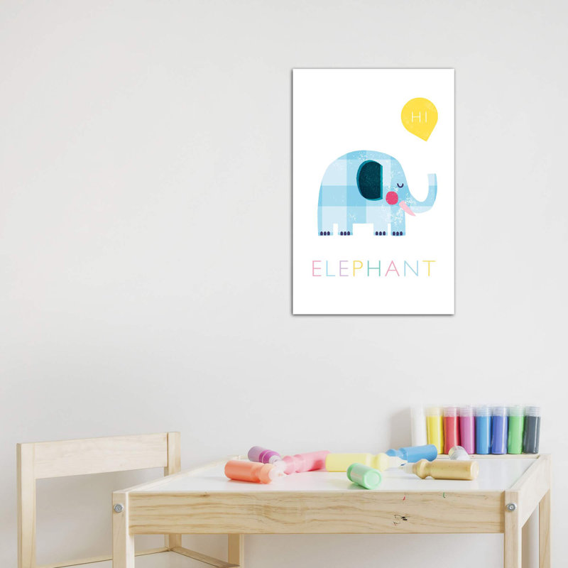 Éléphant - impression d'art graphique, Pas de tapis, Toile tendue, H 12 po x l 8 po x P 0,75 po