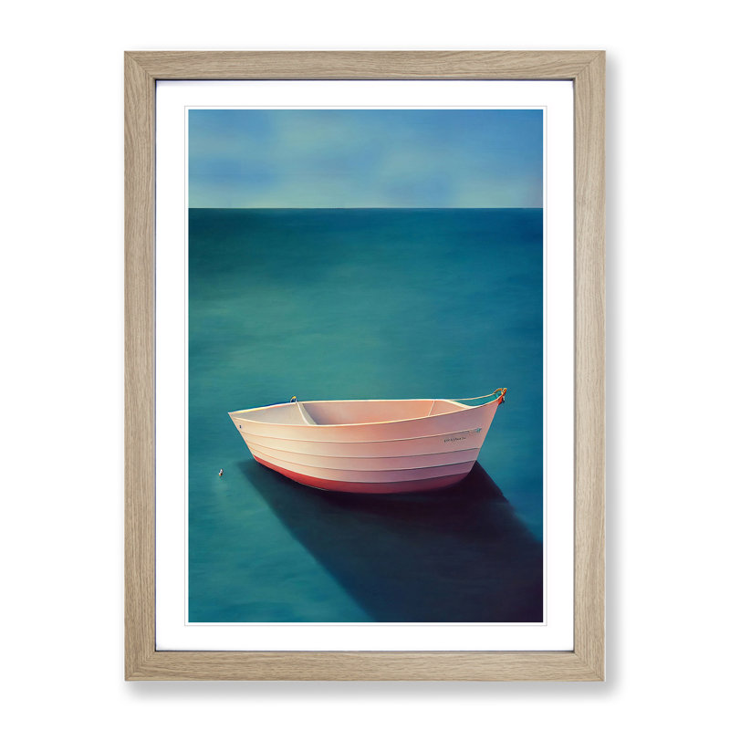 Boat On The Ocean No.2 - Single Picture Frame Painting, 46cm H x 34cm W x 2cm D, Oak