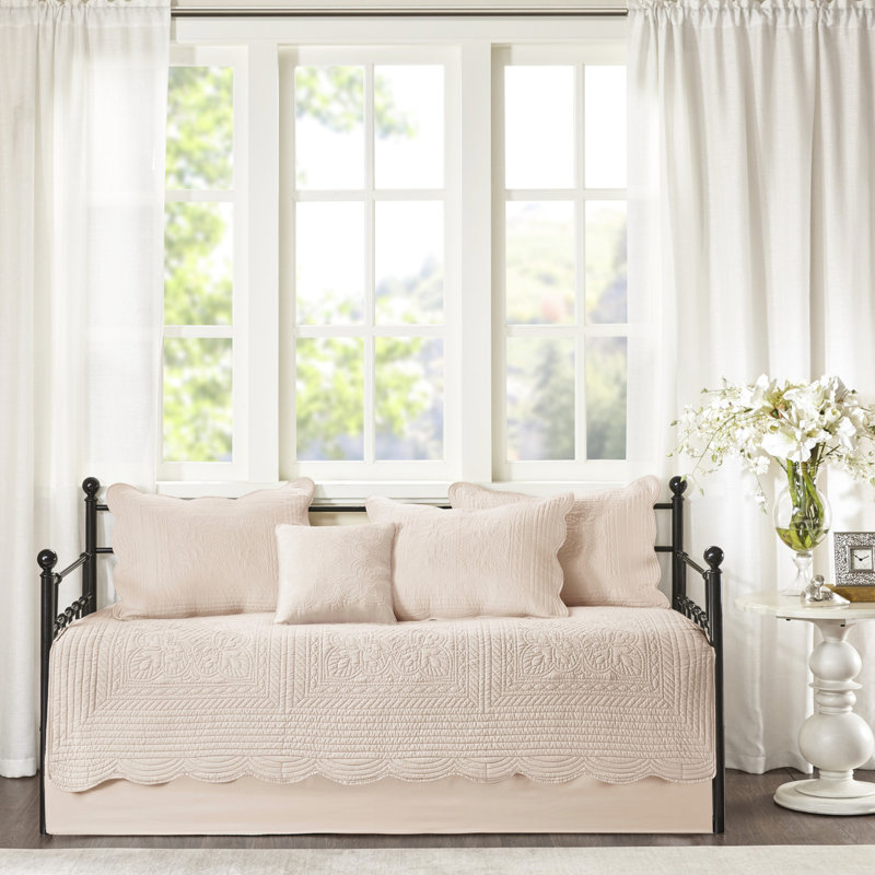 Housse de lit de jour 6 pièces couleur rose poudré - Couette à bord festonné, format simple, 6 pièces, Vibe