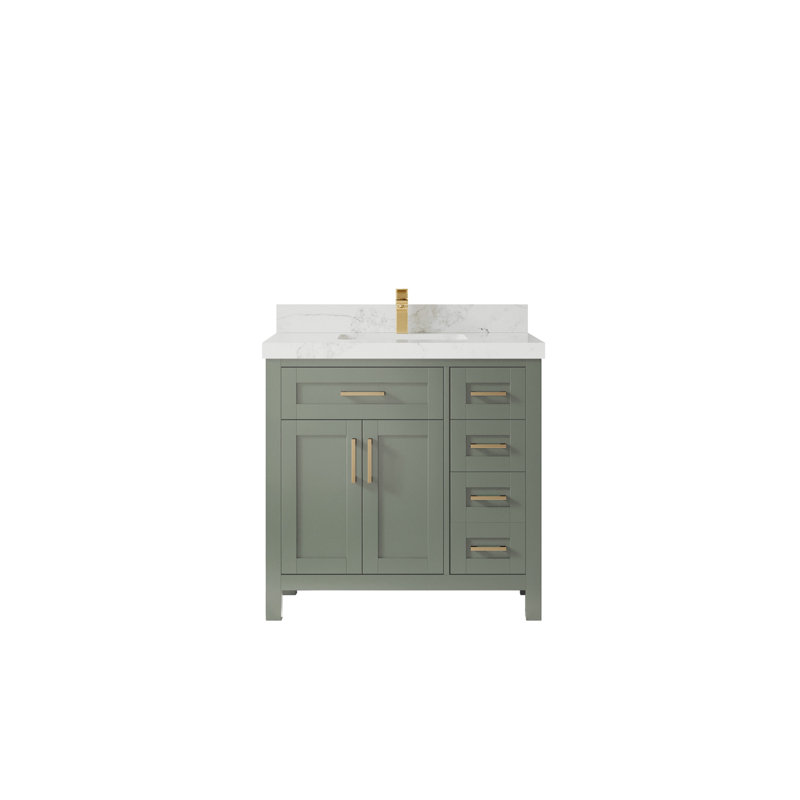 36 po Cambridge X P 22 po Meuble-lavabo central D Quartz, Calacatta Nuvo