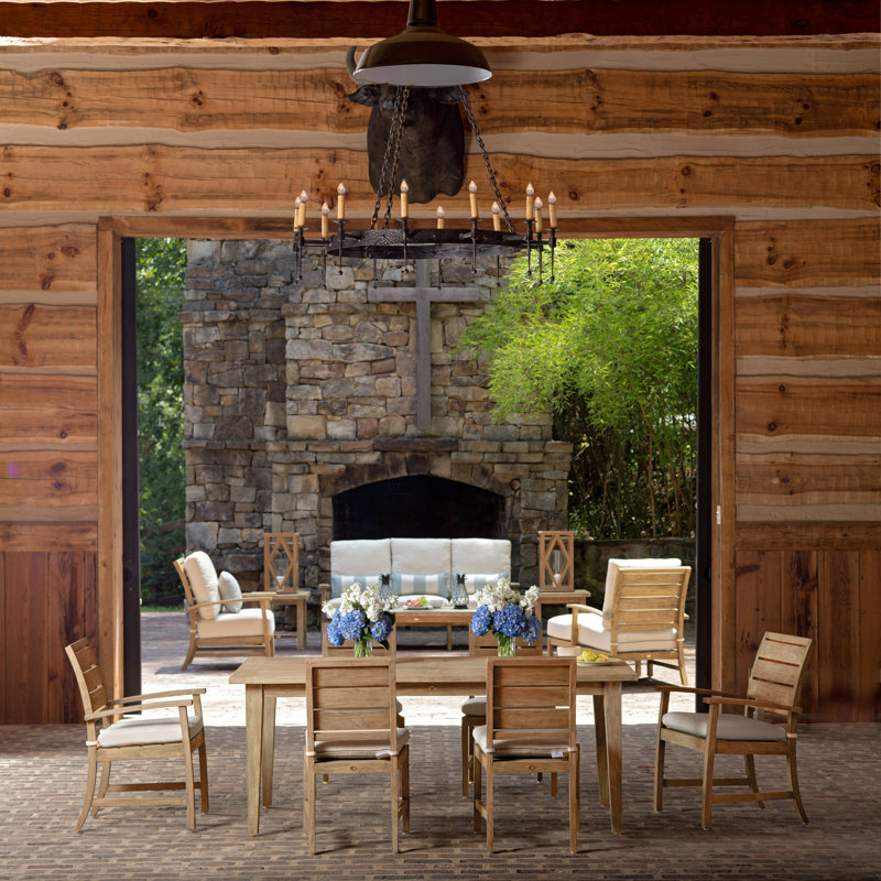 Table de ferme en teck avec trou et huître, Huître teck