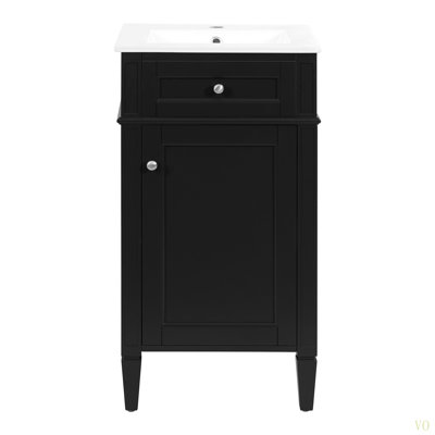 Ensemble de meuble-lavabo autoportant de 18 po avec lavabo en céramique, ensemble de meuble-lavabo simple autoportant avec porte à fermeture douce, tablette réglable, style français, pieds pleins