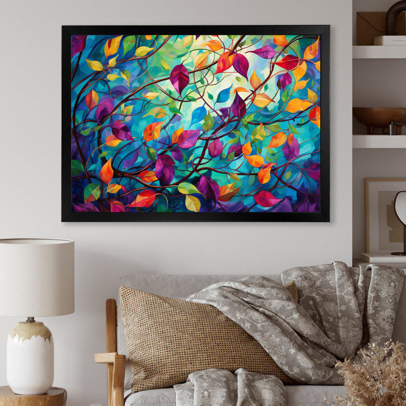 Multicolor Vibrant Vines I - Abstract Botanicals, art mural, H 30 po x l 40 po x P 1,5 po, Cadre simple noir