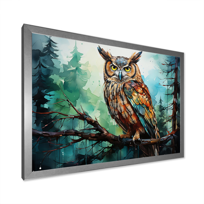 «Enchanted Forest Sentinels Owl II», reproduction d'art sur toile encadrée, Cadre photo argenté, H 16 po x l 32 po x P 1 po