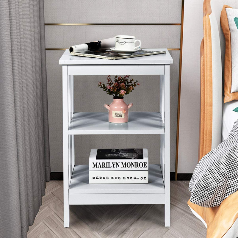 3-Tier Wooden End Table with Side Bars, Black