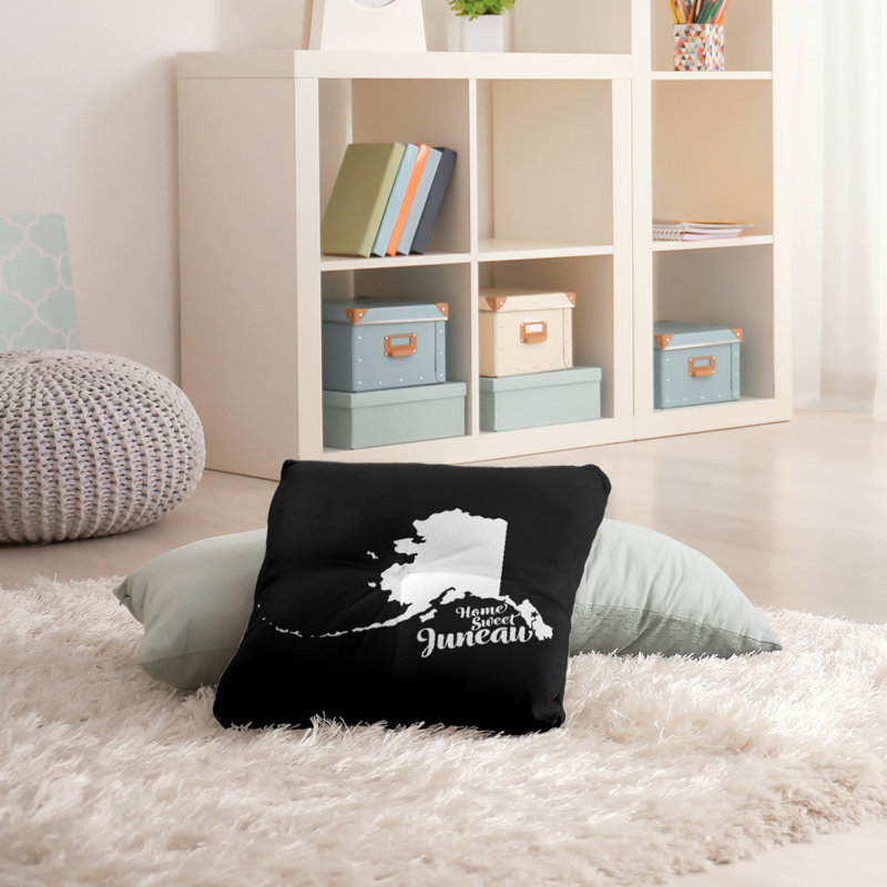 Reversible Throw Pillow, 30" H x 30" W, Black, Juneau/Alaska