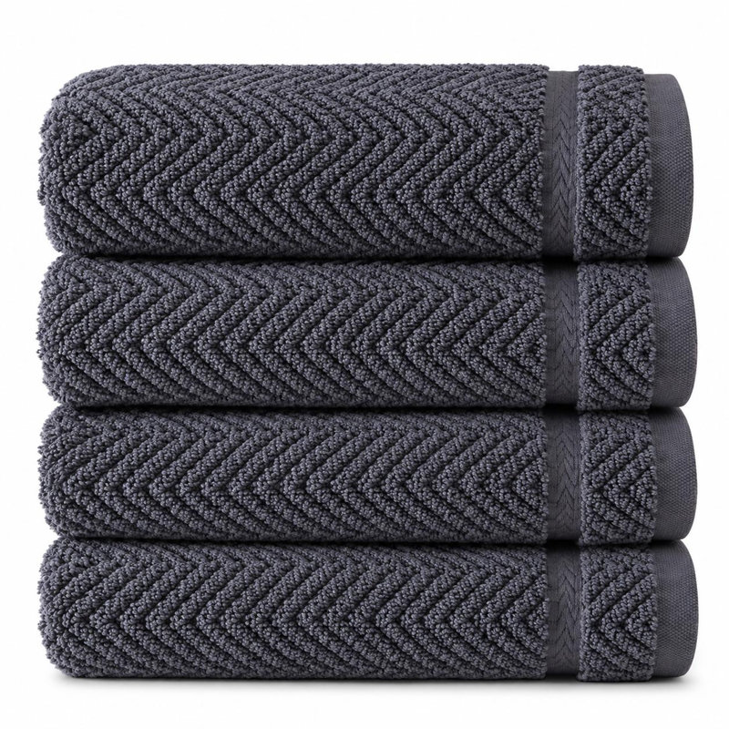 Lot de quatre serviettes de toilette en coton turc à chevrons gris foncé, 40 x 75 cm