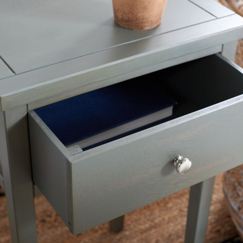 Abel Fazin Pine Nightstand - 30'' H French Farmhouse End Table with One Storage Drawer for Any Room, Ash Gray