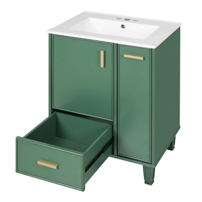 Meuble-lavabo de 24 po avec lavabo en céramique, tiroirs, deux paniers coulissants, portes à fermeture en douceur et tablettes de porte