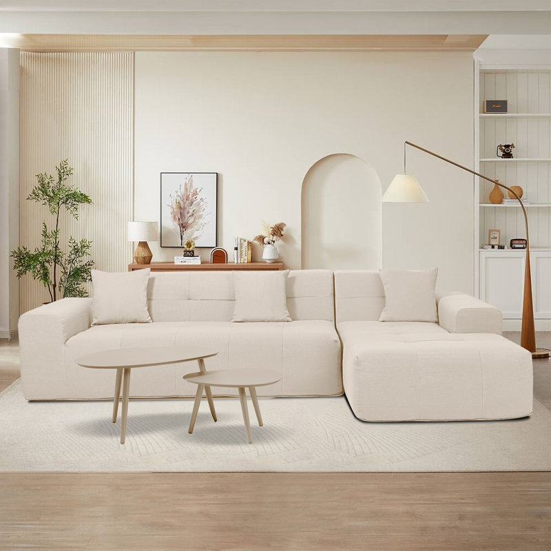 Ensemble de canapé modulaire et de table 3 pièces Deko Living, Polyester beige