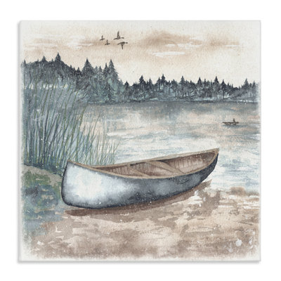 Canoe on Lake Shore Canvas Wall Art by Elizabeth Medley