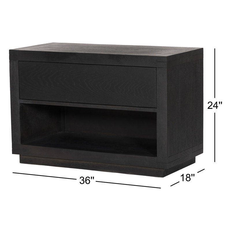 WARBY 1 - Drawer Solid Wood Nightstand, Black