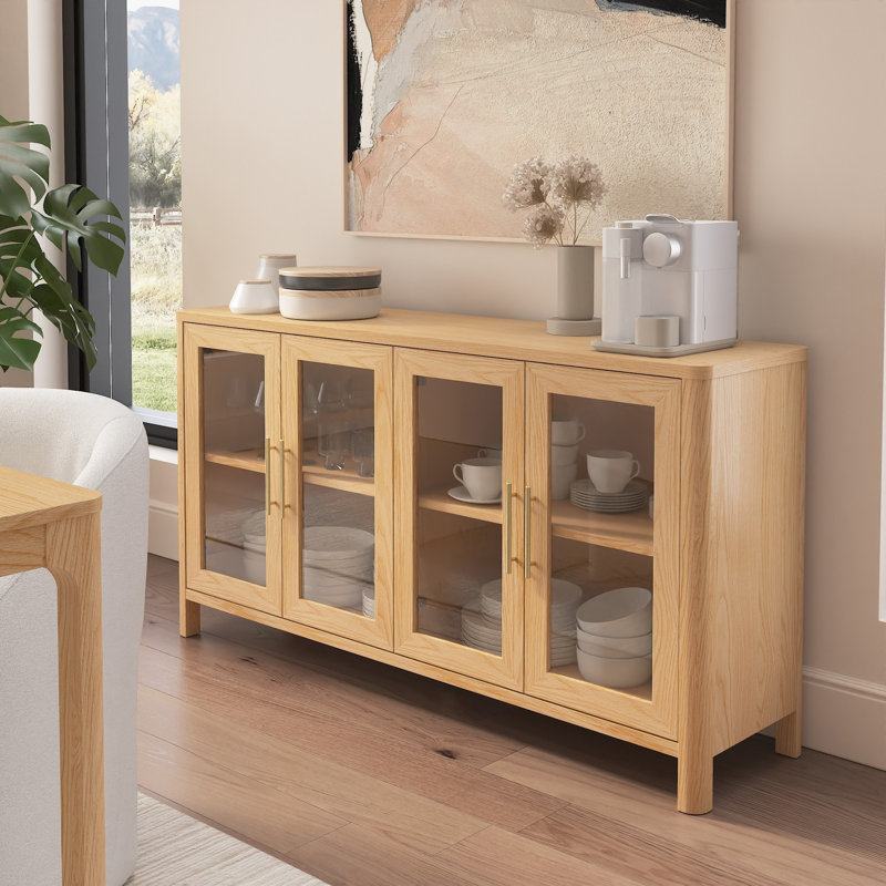 60W Buffet Storage Cabinet With Glass Doors For Dining Room Or Living Room