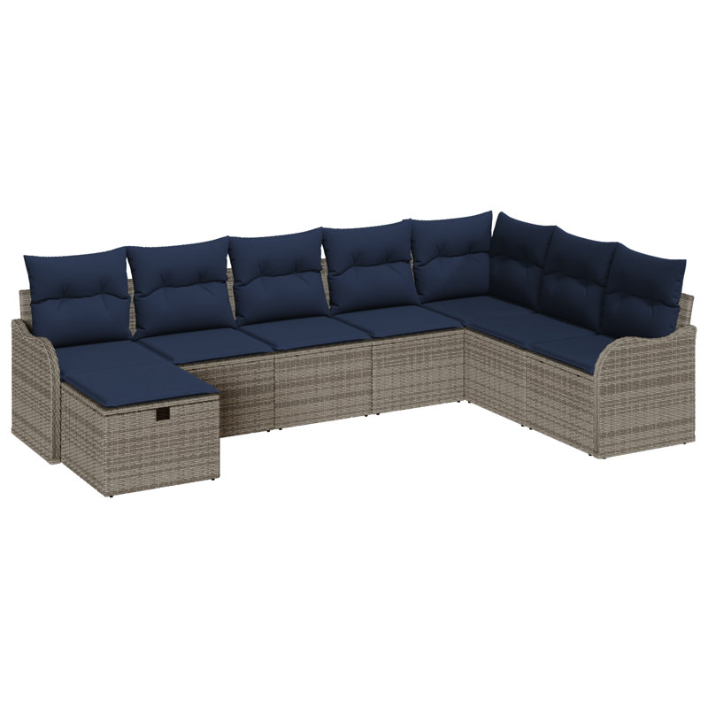 Ensemble de canapé vidaXL avec coussin avec rangement en rotin gris et bleu marine, Structure grise / coussin bleu marine