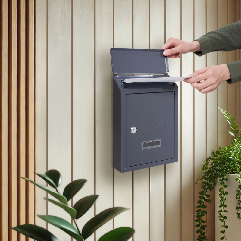 Celes Steel Wall Mounted Post Box, Grey