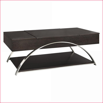Bois espresso & amp; Table basse chromée à plateau relevable pour le salon, rangement peu encombrant