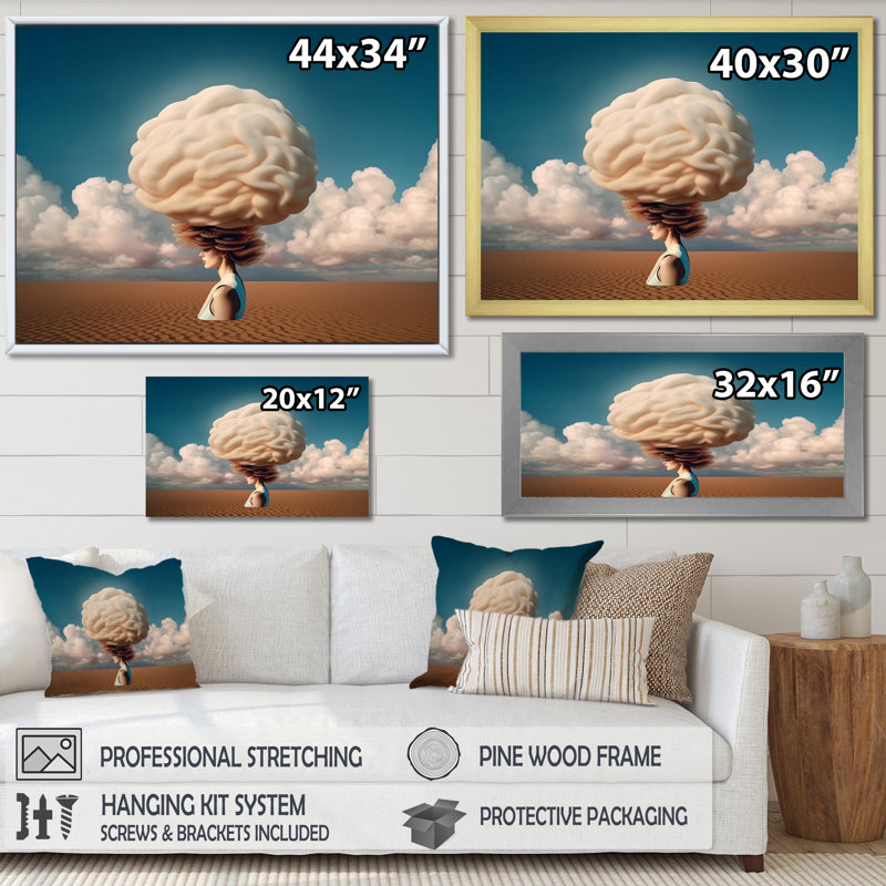 " Head In The Clouds Future Minimalism ", 16" H x 32" W x 1" D, Black Floater Framed