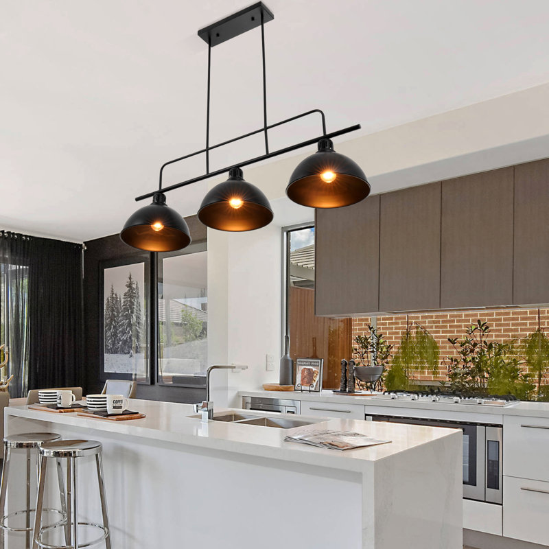 Luminaire suspendu pour îlot de cuisine à 3 lumières à intensité variable noir