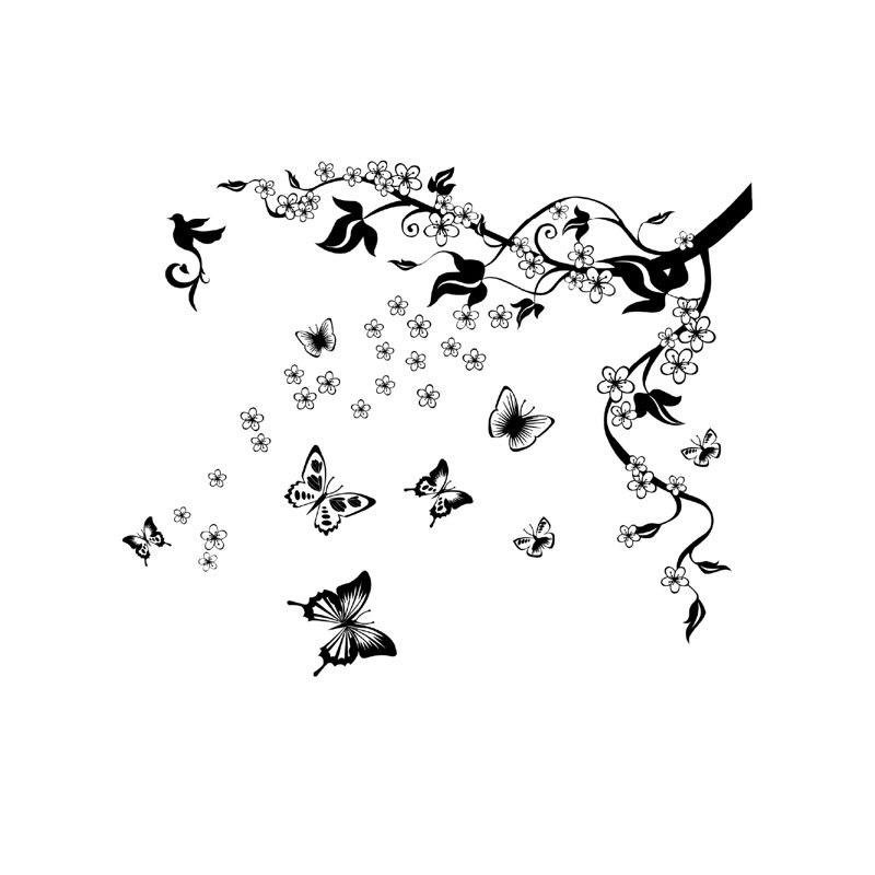 Butterfly Vine Art Floral Wall Sticker, Single