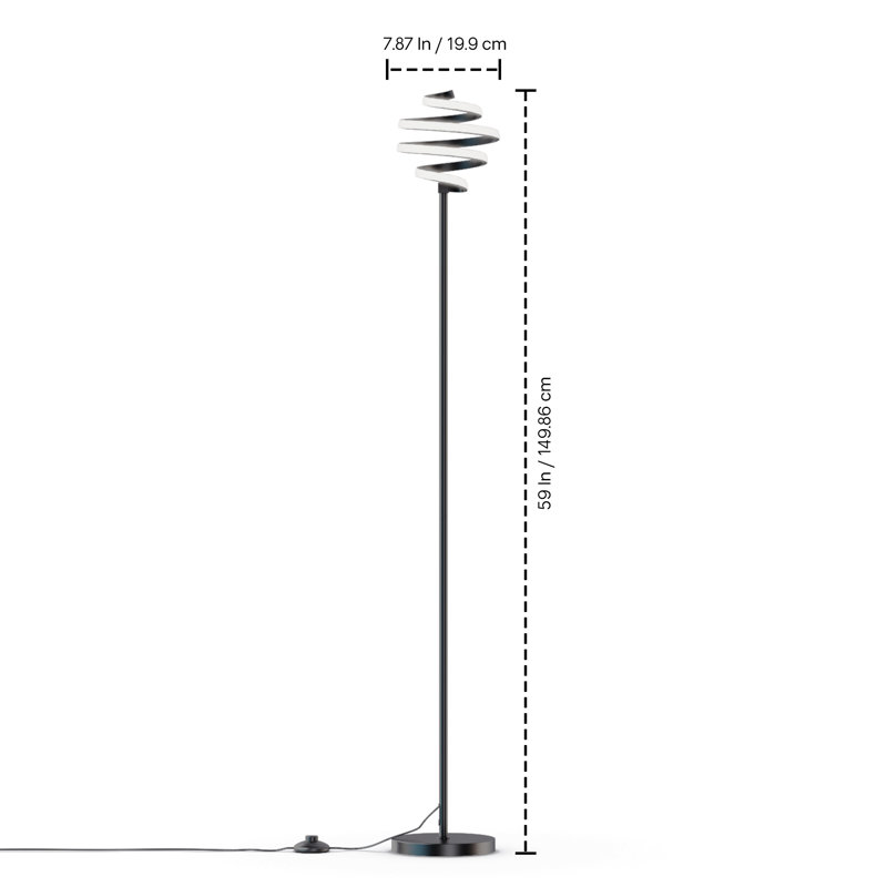 Spiral 24W LED Floor Lamp 59" - 3000K Warm White - Stepless Dimming in Matte Black