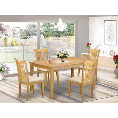5 Piece Dinette Set for 4 Includes a Rectangle Dining Table and 4 Linen Fabric Dining Room Chairs, 36x60 Inch, Oak