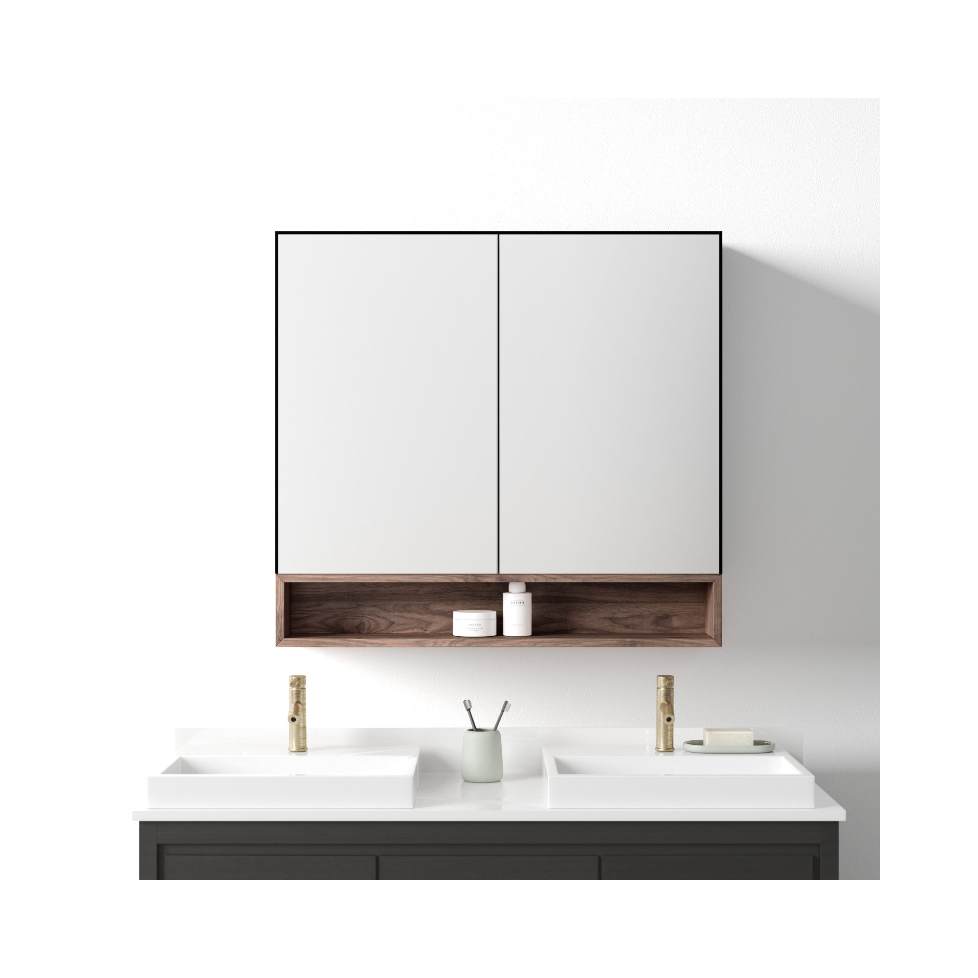 Tito Medicine Cabinet 36-Inch, Matte Black/Walnut