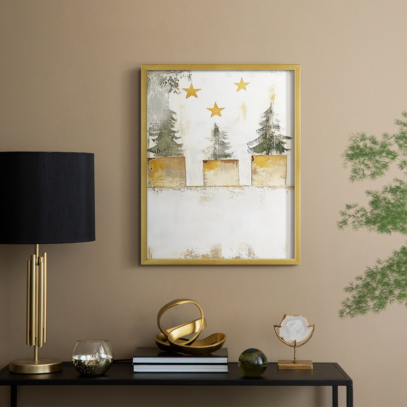 «Christmas Holiday», art encadré DCC-XXIX, bois massif, H 15 po x l 12 po, Doré
