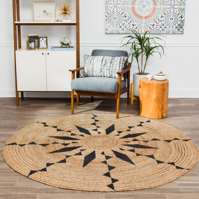 Tapis brun en jute tressé à la main Zinia, Rond 6 pi