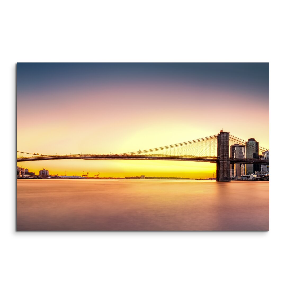 Gerahmtes Leinwandbild Brooklyn Bridge bei Sonnenaufgang, USA