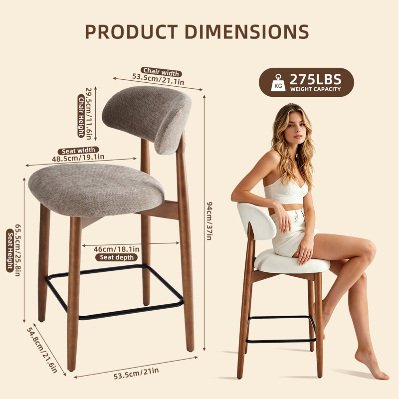 Chaise rembourrée en bois massif avec tabouret, Brun