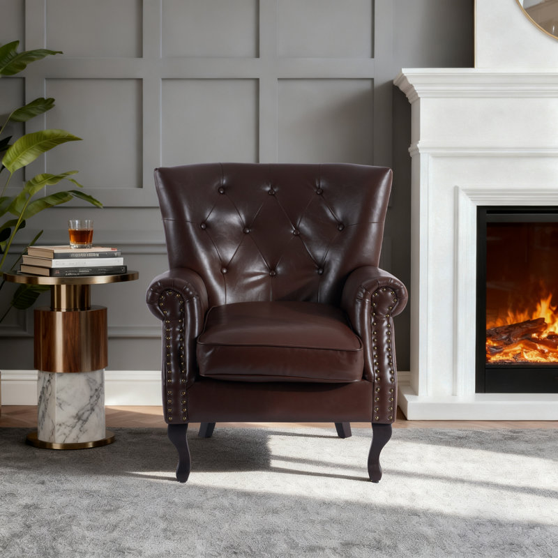 Diavion 24"W Faux Leather Wingback Chair, Caramel Faux Leather