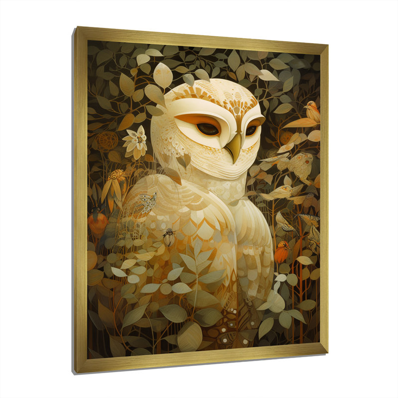 Portrait rétro hibou blanc magique, H 20 po x l 12 po x P 1 po, Cadre photo doré
