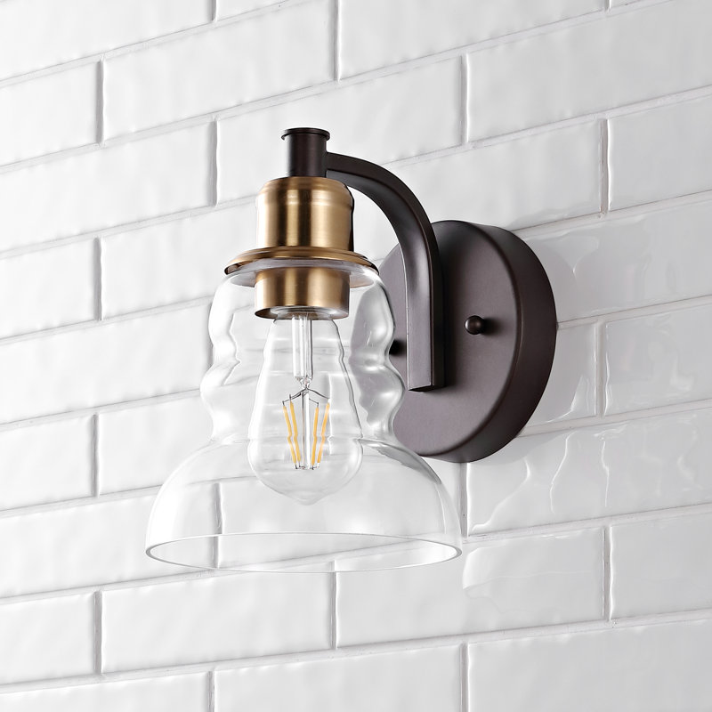 Swartwood Vintage Metal/Glass Industrial Rustic LED Vanity, 1, Brass Gold/Oil Rubbed Bronze