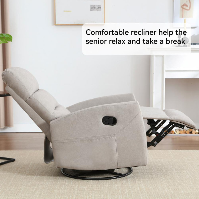 Modern Rocking Swivel Recliner, Light Gray