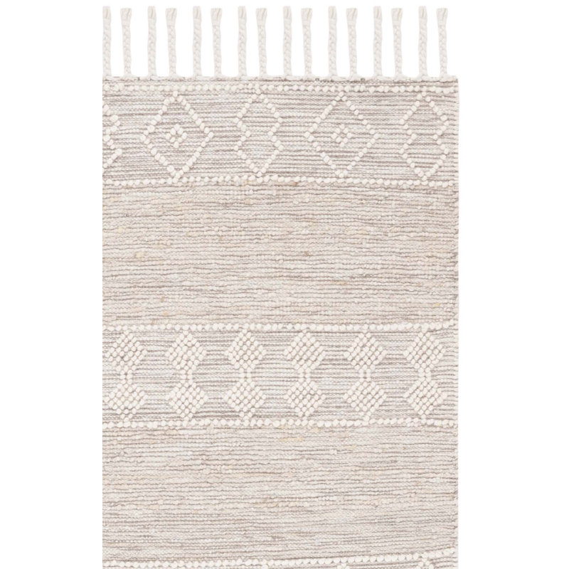 Tapis en laine / coton tissé à la main Angadveer de couleur ivoire / beige, Rectangle 6 pi x 9 pi