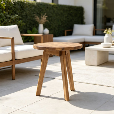 Acacia Wood Outdoor Side Table for Patio, Natural Finish