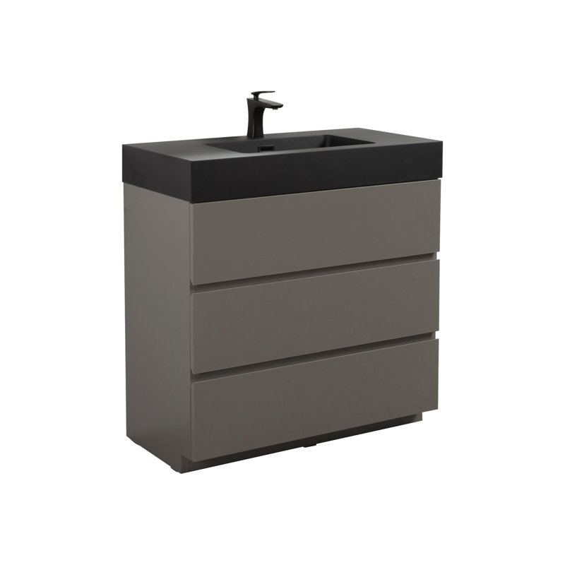Grand meuble-lavabo moderne pour salle de bain, Noir, noir, noir, noir, Gris