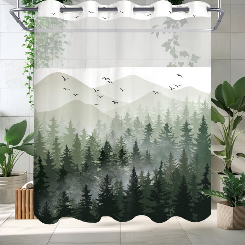 Rideau de douche avec doublure Jadaisha, Vert