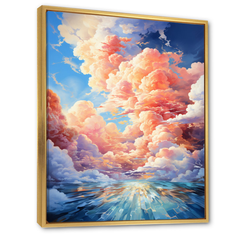 Clouds Playful Skies II - Décoration murale paysage et nature, H 44 po x l 34 po x P 1,5 po, Cadre flottant doré
