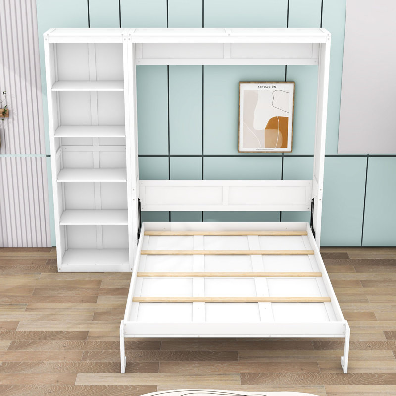 Ellettsville Murphy Bed Wall Bed With Shelves, Gray, Full/Double