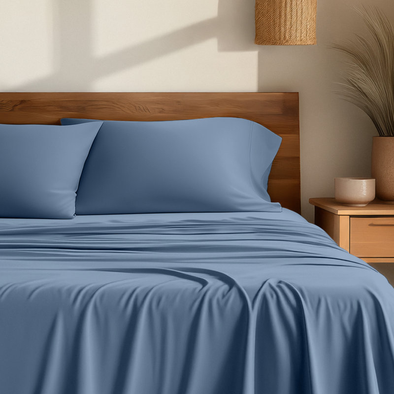 Sheet Set - Rayon from Bamboo, Coronet Blue, Split Head Flex King Sheet Set with 2 Pillowcases