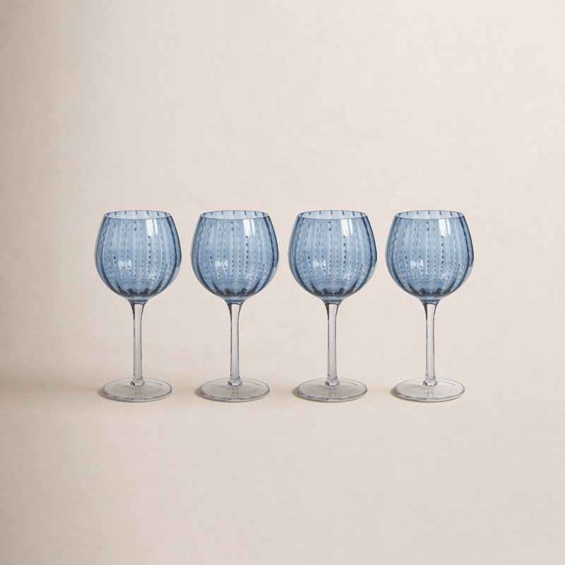 Verres à vin à pois blancs Jamesena, ensemble de 4, Bleu marine