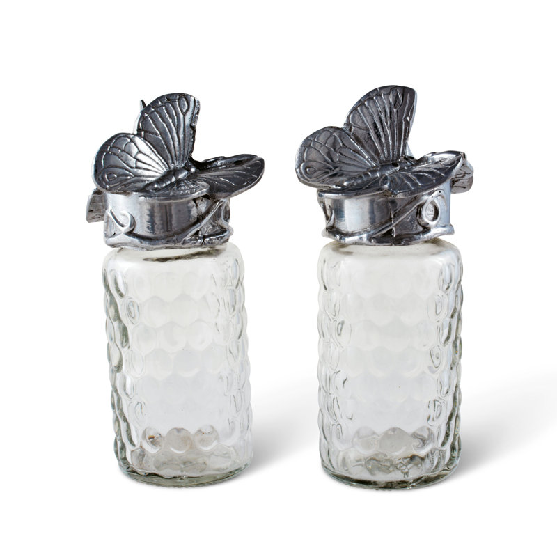 Butterfly Design Hand-Crafted Glass Salt and Pepper Set