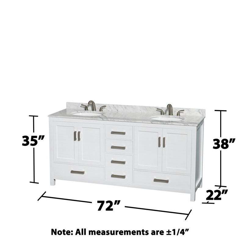 Sheffield 72" Freestanding Double Bathroom Vanity with Marble Top with 24" Mirrors, White