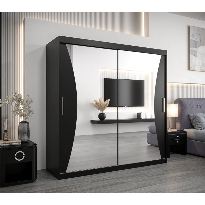 Azaylah 2 Door Manufactured Wood Wardrobe, Matte Black