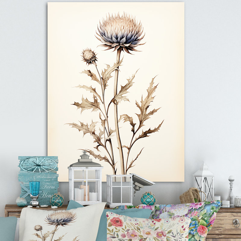 Décoration murale beige chardon fleurs I - chardon, H 40 po x l 30 po, Toile tendue