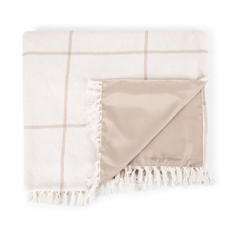 Montecito White and Taupe Cotton Polyester Picnic Blanket