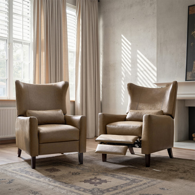 Alexis Transitional Faux Leather Manual Recliner with Wingback Design(Set of 2), Taupe