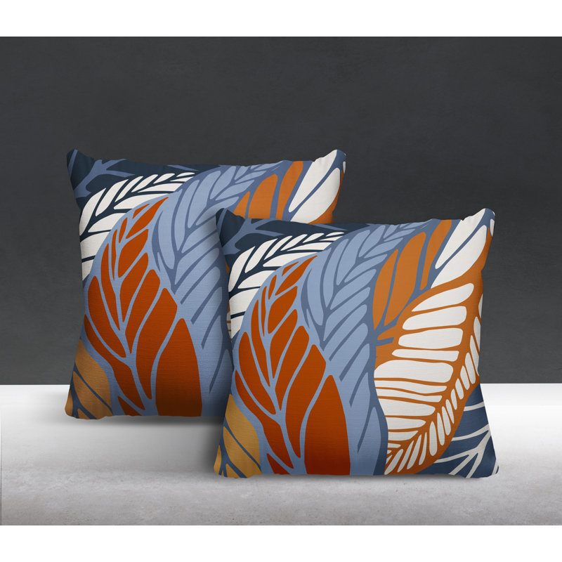  Coussin décoratif floral intérieur / extérieur réversible, Bleu, L 15 po x H 15 po